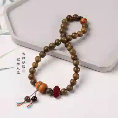 聆听花开 文艺新中式国风气质手持复古民族风小众轻奢高级感优雅国潮双圈葫芦祥云锁盘玩手捻串 福禄吉祥 绿檀 木作手串 男女同款情侣款