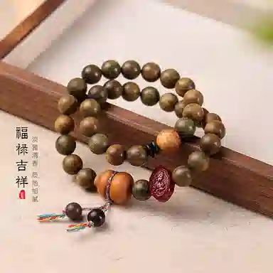 聆听花开 文艺新中式国风气质手持复古民族风小众轻奢高级感优雅国潮双圈葫芦祥云锁盘玩手捻串 福禄吉祥 绿檀 木作手串 男女同款情侣款