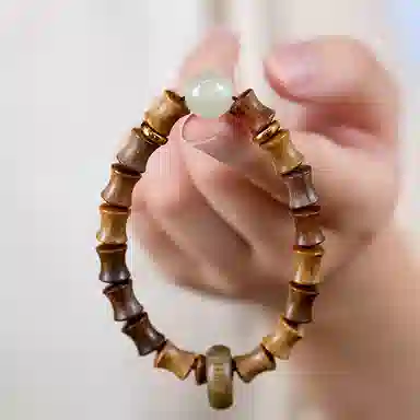 聆听花开 平安喜乐文玩新中式国潮小众设计感简约复古个性轻奢高级感优雅精致文艺民族风手饰品绛颜 绿檀 手串 男女同款情侣款