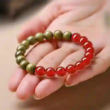 聆听花开 新中式复古国风优雅小众高级感轻奢文玩佛珠盘玩玛瑙简约百搭个性日常民族风手饰礼盒装#好运 绿檀 手串 男女同款情侣款