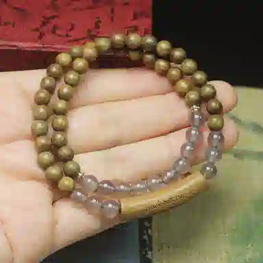 聆听花开 优雅新中式复古五条经轻奢高级感典雅小众简约精致文玩佛珠民族风盘玩文艺风日常百搭双圈手持#好运 绿檀 手串 男女同款情侣款