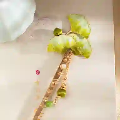 聆听花开 高品质非遗绒花汉服头饰女新中式盘发古风步摇发饰流苏簪子旗袍配饰优雅高级古典精致 合金 绿韵杏花发簪 女款