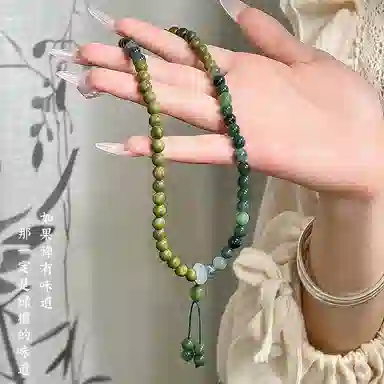 聆听花开 暮落观海民族风复古新中式国潮小众设计手持佛珠盘玩文玩禅意优雅精致好运百搭个性高级感 绿檀 手串 男女同款情侣款