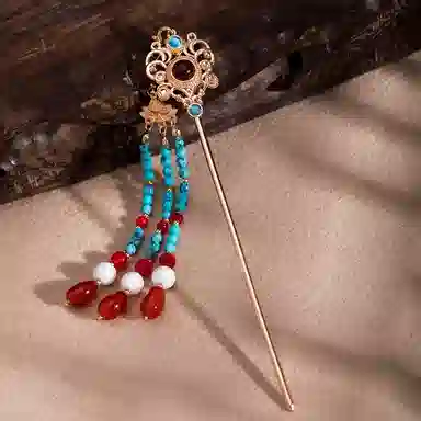 聆听花开 古风新中式个性精致气质大气优雅汉服旗袍古装高级感轻奢盘发步摇流苏复古宫廷 合金 发簪 女款