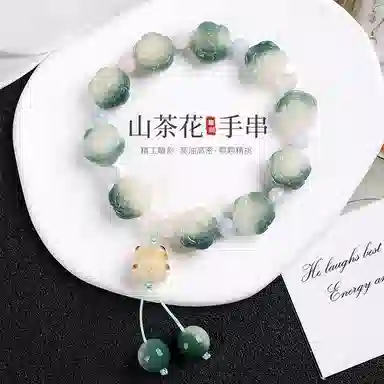 聆听花开 雕刻炭烧招财绕指柔文玩佛珠文雅气质精致复古创意设计好运福气时尚搭配古典韵味高级感小众 菩提根 山茶花手串 男女同款情侣款