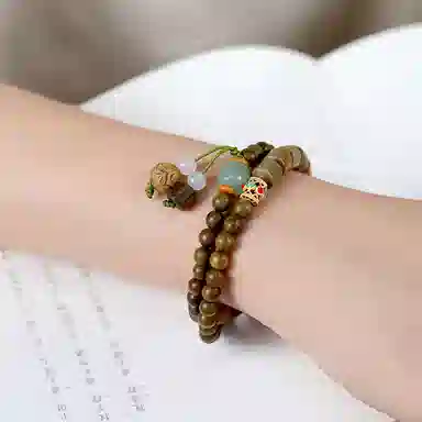 聆听花开 新中式复古国风简约小众转运双圈民族风国潮轻奢高级感精致优雅气质平安喜乐招财纳福 相濡以沫 绿檀 木作手串 男女同款情侣款