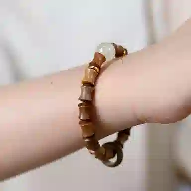 聆听花开 平安喜乐文玩新中式国潮小众设计感简约复古个性轻奢高级感优雅精致文艺民族风手饰品绛颜 绿檀 手串 男女同款情侣款