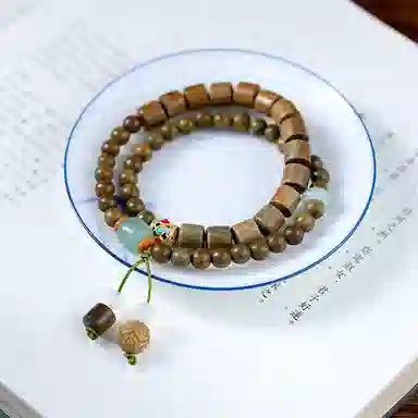 聆听花开 新中式复古国风简约小众转运双圈民族风国潮轻奢高级感精致优雅气质平安喜乐招财纳福 相濡以沫 绿檀 木作手串 男女同款情侣款