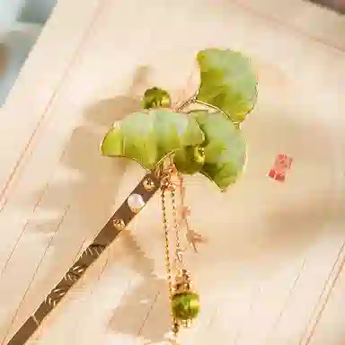 聆听花开 高品质非遗绒花汉服头饰女新中式盘发古风步摇发饰流苏簪子旗袍配饰优雅高级古典精致 合金 绿韵杏花发簪 女款