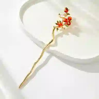 聆听花开 国朝柿柿如意系列 盘发古风气质发钗小众高级感头饰百搭汉服旗袍#好运 合金 发簪 女款