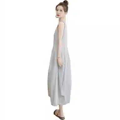 丝柏舍 简约圆领纯色休闲风中长款无袖连衣裙 女款