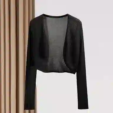 她池 小清新外搭长袖镂空短款针织衫 女款