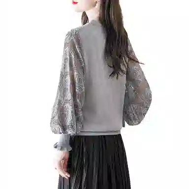 Cypress Hollow Lantern Sleeve Knit Top Gray