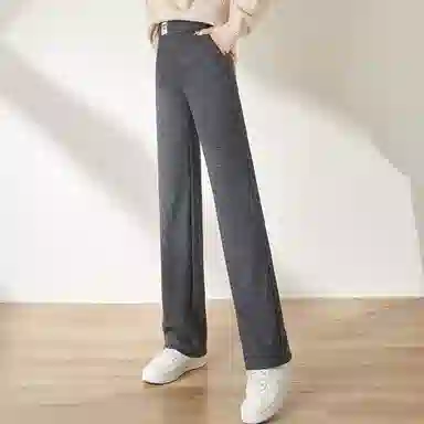 她池 纯色高腰宽松休闲裤 女款