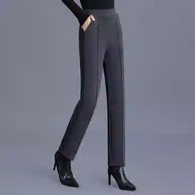 丝柏舍 纯色松紧高腰宽松直筒裤简约长款休闲裤 女款 黑灰条纹