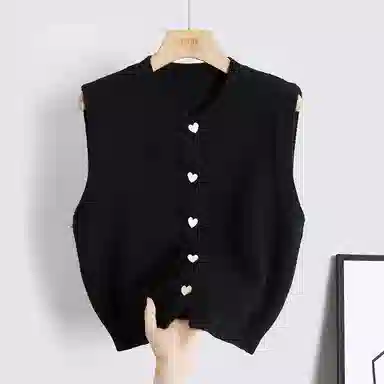 她池 纯色单排扣圆领马甲 女款 黑色