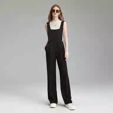 她池 方领阔腿高腰长款连体裤 女款 黑色