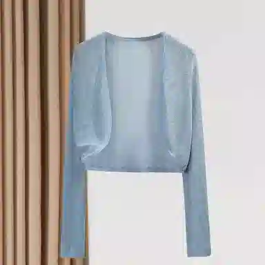 她池 小清新外搭长袖镂空短款针织衫 女款