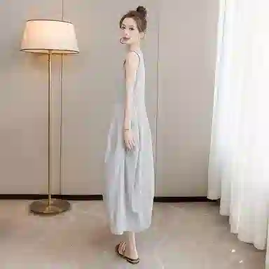 丝柏舍 简约圆领纯色休闲风中长款无袖连衣裙 女款