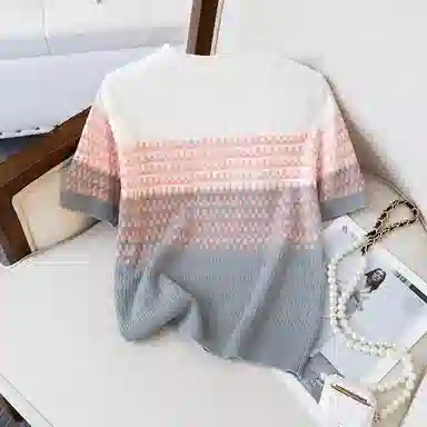 她池 条纹圆领套头针织衫 女款