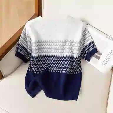 她池 条纹圆领套头针织衫 女款