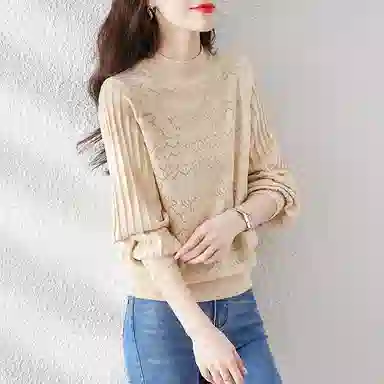 丝柏舍 半高领简约气质上衣纯色长袖针织衫 女款 杏色