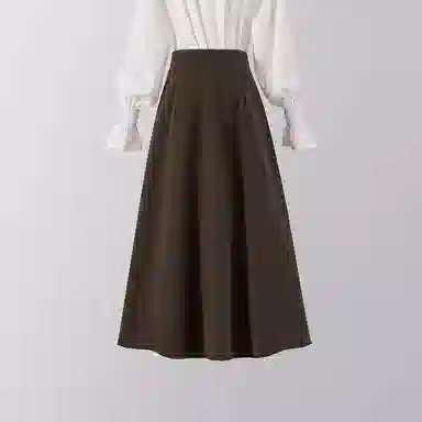 她池 纯色高腰宽松休闲长裙 女款 深咖色