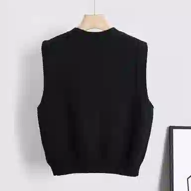 她池 纯色单排扣圆领马甲 女款 黑色