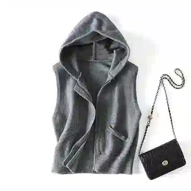 她池 时尚宽松针织休闲风叠穿马甲 女款 灰色