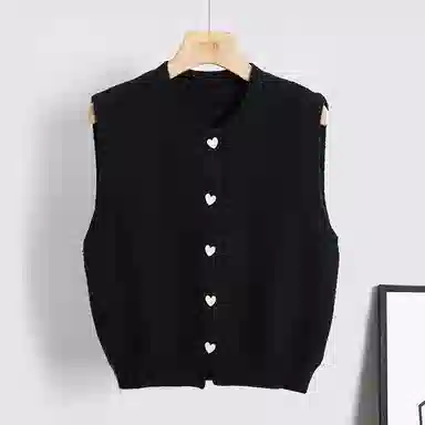 她池 纯色单排扣圆领马甲 女款 黑色