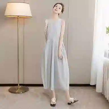 丝柏舍 简约圆领纯色休闲风中长款无袖连衣裙 女款