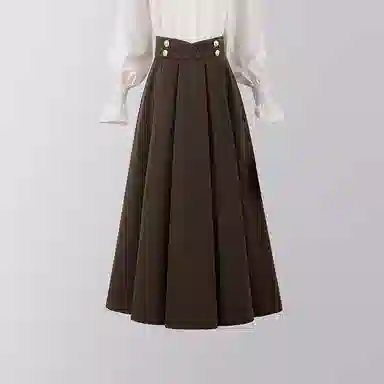 她池 纯色高腰宽松休闲长裙 女款 深咖色