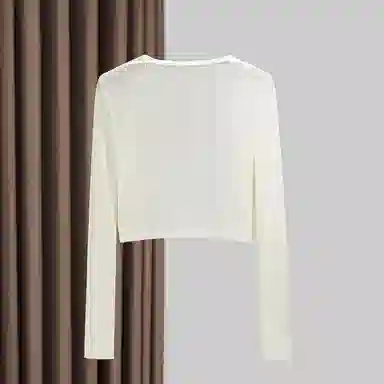 她池 小清新外搭长袖镂空短款针织衫 女款