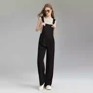 她池 方领阔腿高腰长款连体裤 女款 黑色