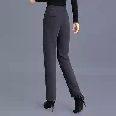 丝柏舍 纯色松紧高腰宽松直筒裤简约长款休闲裤 女款 黑灰条纹