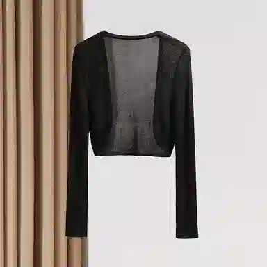 她池 小清新外搭长袖镂空短款针织衫 女款