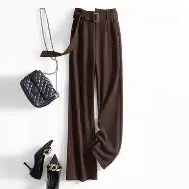 丝柏舍 通勤纯色气质高腰长款阔腿简约宽松休闲裤 女款 深咖色