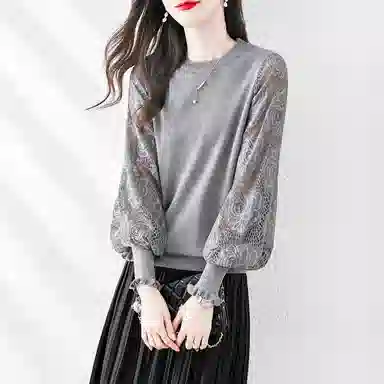 Cypress Hollow Lantern Sleeve Knit Top Gray