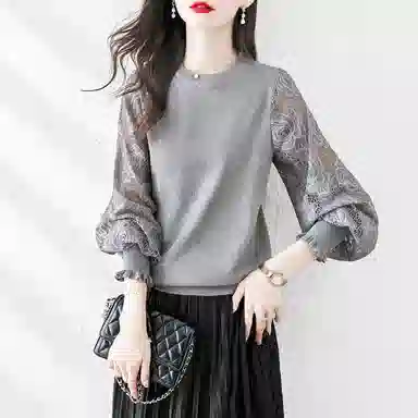 Cypress Hollow Lantern Sleeve Knit Top Gray