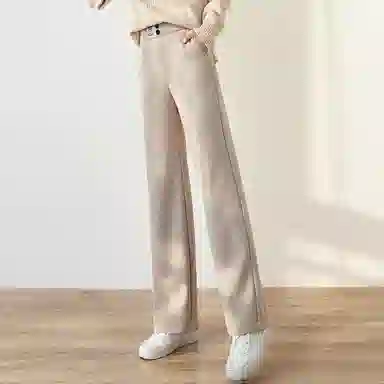 她池 纯色高腰宽松休闲裤 女款