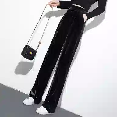 丝柏舍 纯色高腰阔腿休闲裤 女款 黑色