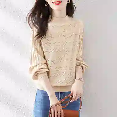 丝柏舍 半高领简约气质上衣纯色长袖针织衫 女款 杏色