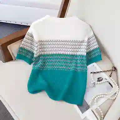 她池 条纹圆领套头针织衫 女款