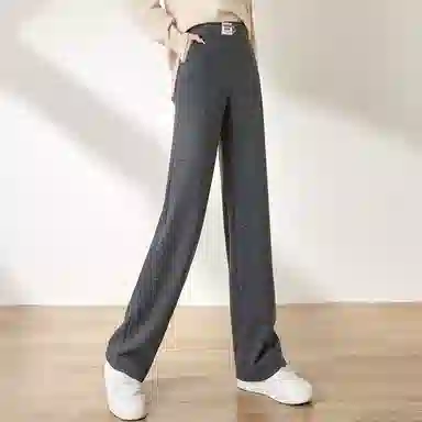 她池 纯色高腰宽松休闲裤 女款