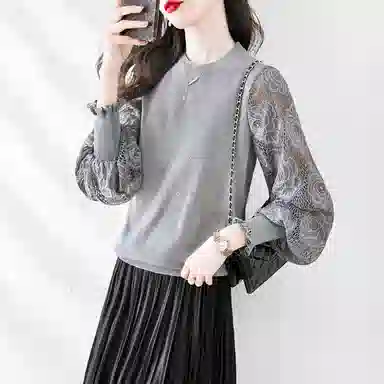 Cypress Hollow Lantern Sleeve Knit Top Gray