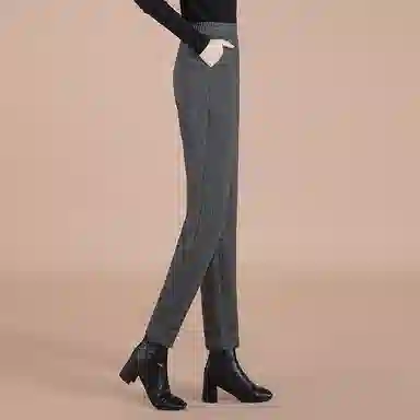 丝柏舍 高腰人字纹哈伦裤松紧腰九分显瘦休闲裤 女款