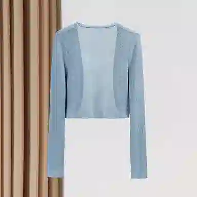 她池 小清新外搭长袖镂空短款针织衫 女款