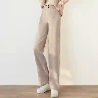 她池 纯色高腰宽松休闲裤 女款