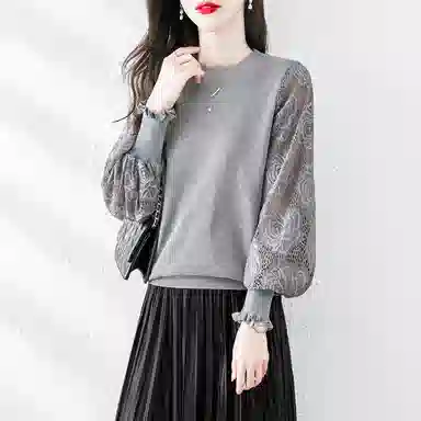 Cypress Hollow Lantern Sleeve Knit Top Gray
