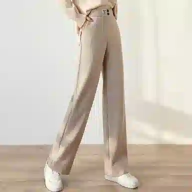 她池 纯色高腰宽松休闲裤 女款